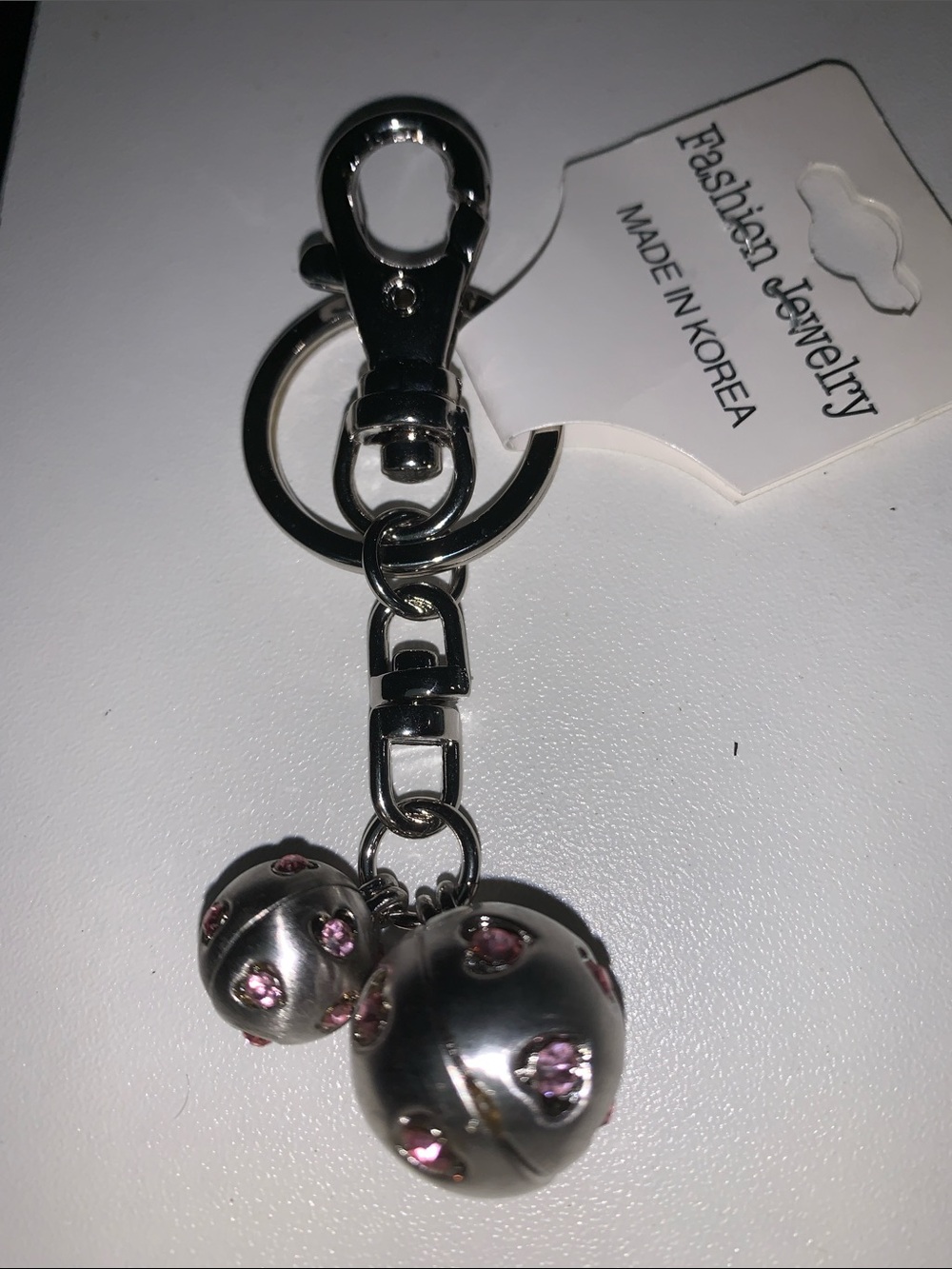 Silver and pink Crystal Ball Keychain Charm